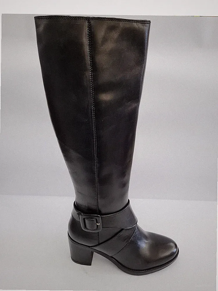 Anna Blatt Damen Leder Stiefel mit Reißverschluss und Schnalle - SCHWARZ (Schwarz)
