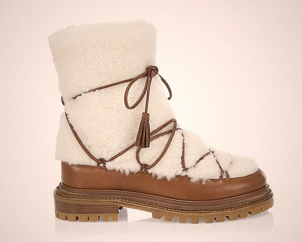 AQUAZZURA Very Gstaad Shearling Ankle Boots Booties Lammfell Stiefel Schuhe 35.5