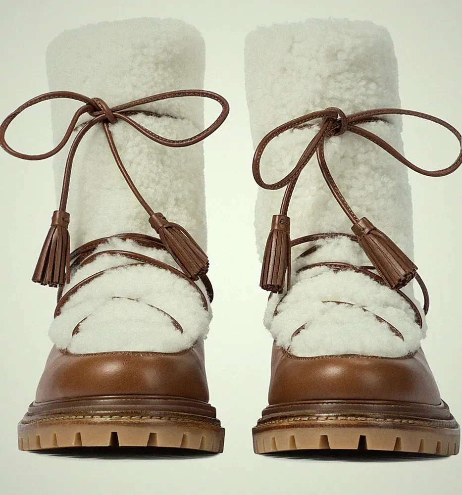 AQUAZZURA Very Gstaad Shearling Ankle Boots Booties Lammfell Stiefel Schuhe 35