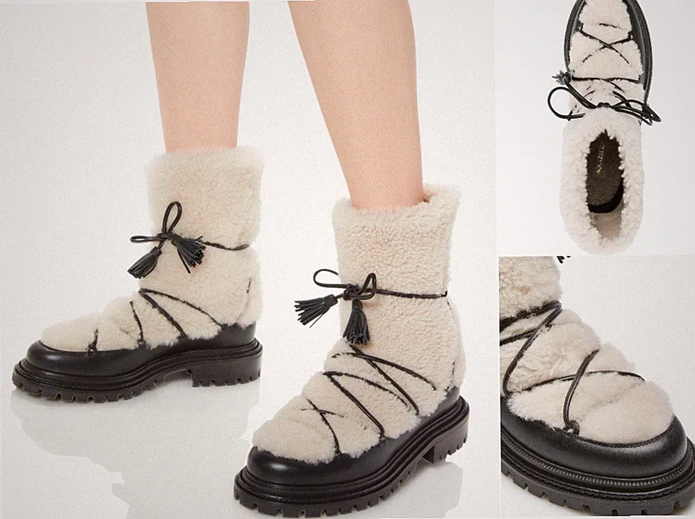 AQUAZZURA Very Gstaad Shearling Ankle Boots Booties Lammfell Stiefel Schuhe 40