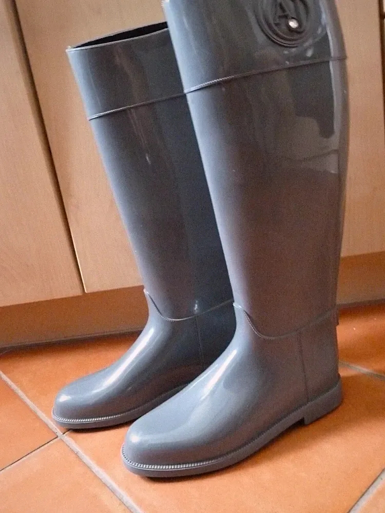 Armani Jeans Damen Gummistiefel Gr. 38 grau kniehoch TOP!!!