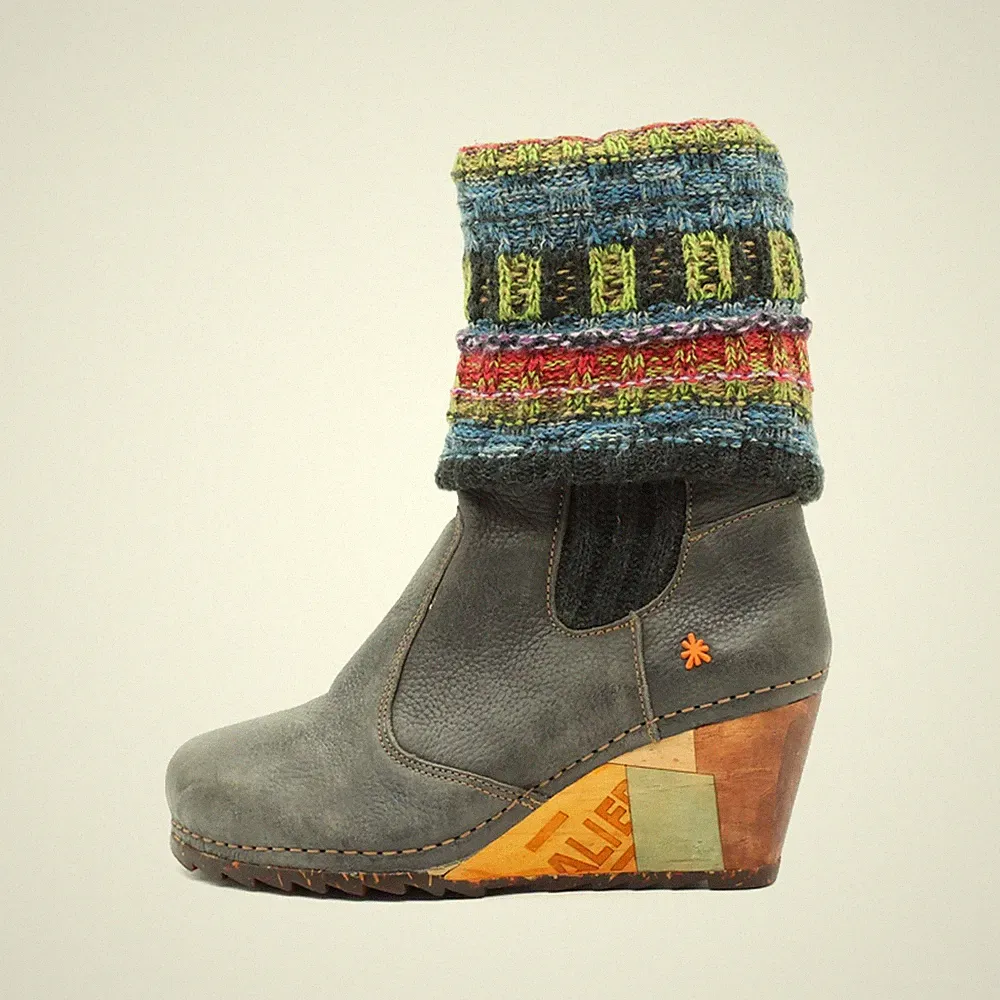 ART Damen 0974 Stiefel grau bunt leder knöchelhoch ündchen Stiefeletten EU 39