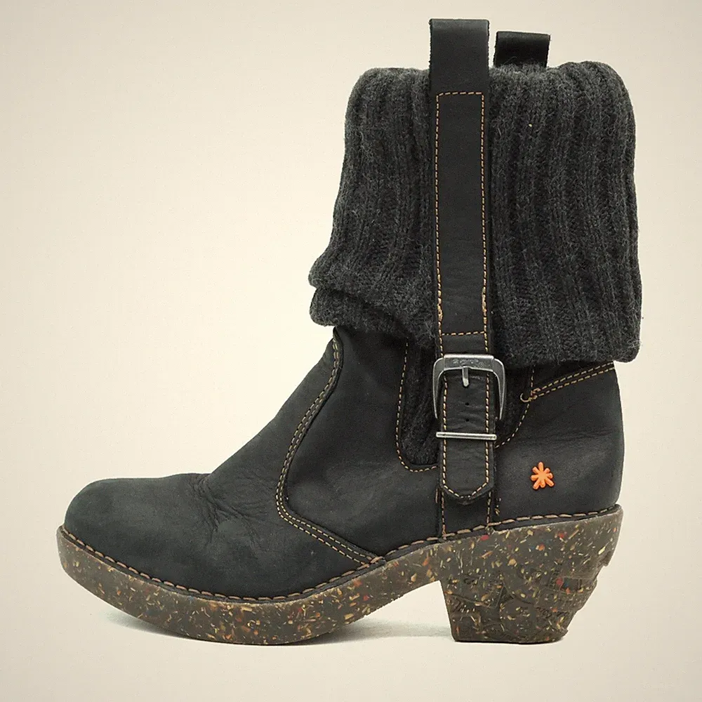 Art Damen 56 Stiefelette Schwarz Leder Halbhoch Schnalle Stiefeletten EU 40