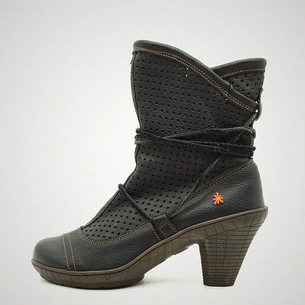 Art Damen Perforiert Lederstiefel Stiefel Schwarz Halbschaft Stiefelette EU 37