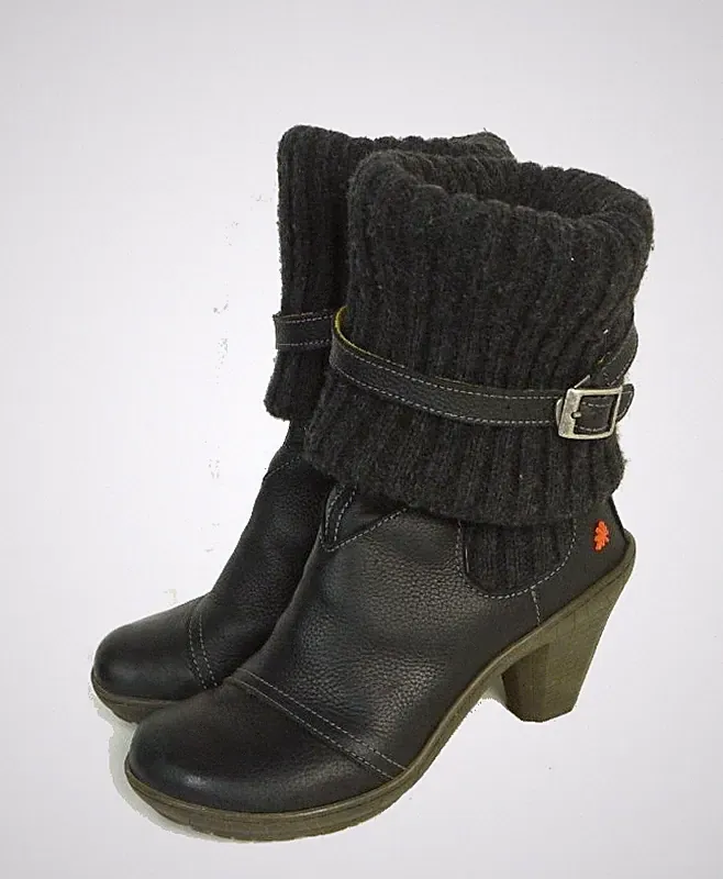 ART Stiefelette Boots Bootie Stiefelette Schwarz Strickstulpen Gr. EUR 38