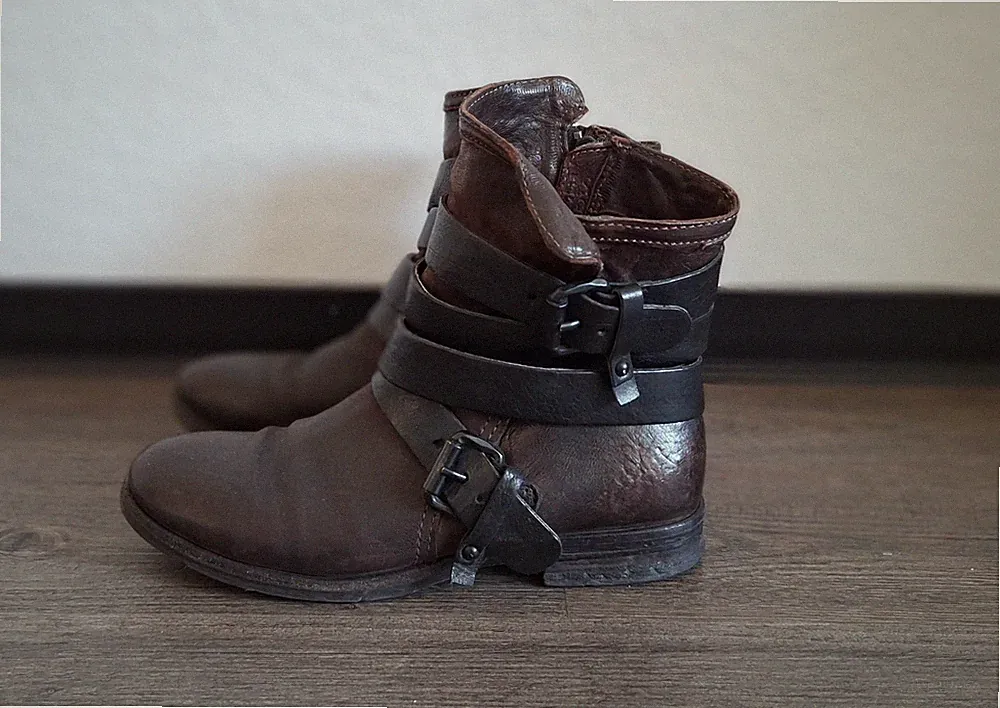 AS Airstep Stiefeletten 39 Biker Boots dkl rot Braun schwarze Schnallen