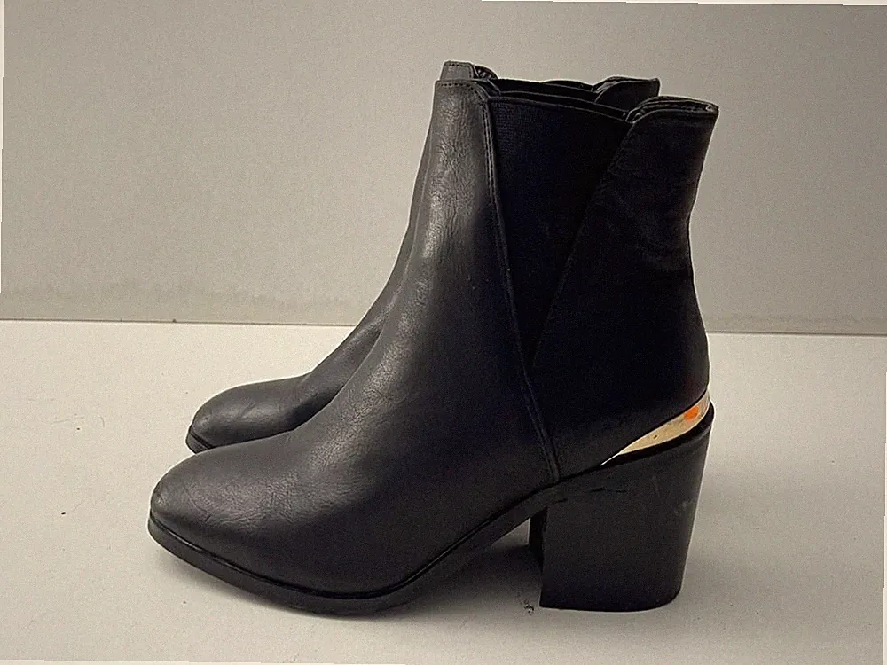 ASOS Damen Stiefel schwarz Leder seitlich elastischer Einsatz Blockabsatz UK 4 EUR 37 B188