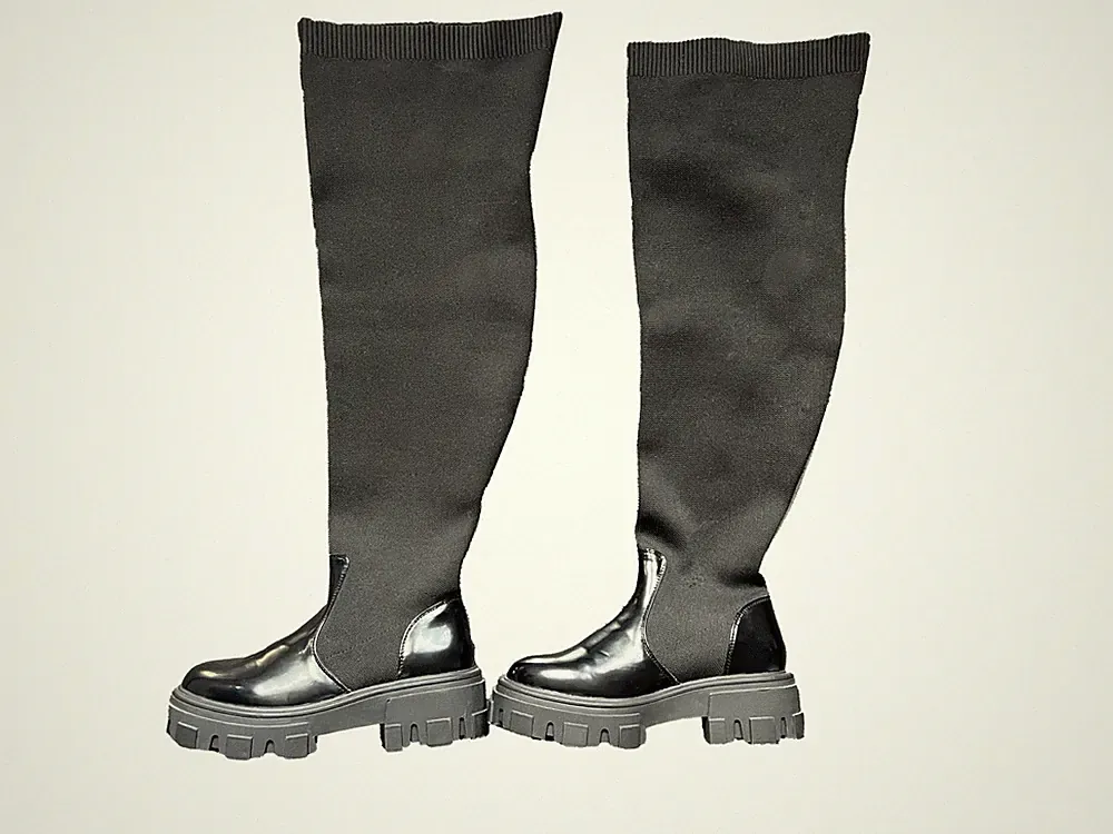 ASOS Design Curve Overknee Stiefel Schwarz Mit Dicker Sohle