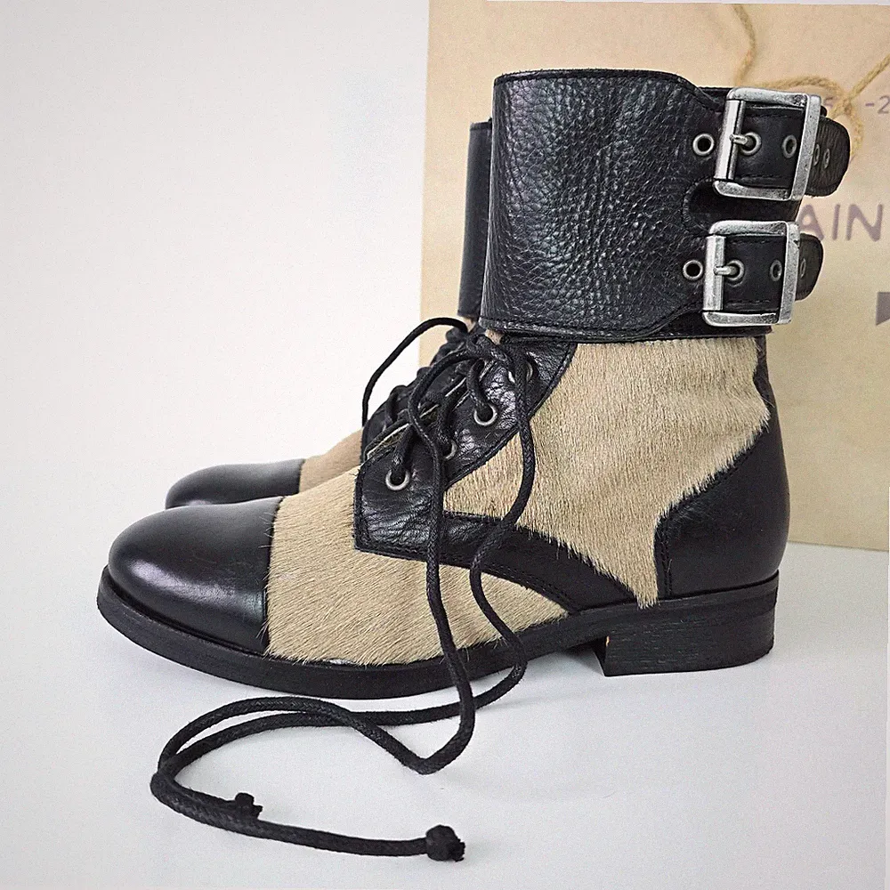 ATEMBERAUBENDER DAMEN ALL SAINTS HALBHAAR DAMISI MILITÄRSTIEFEL LEDER PONY ASCHE 4 37