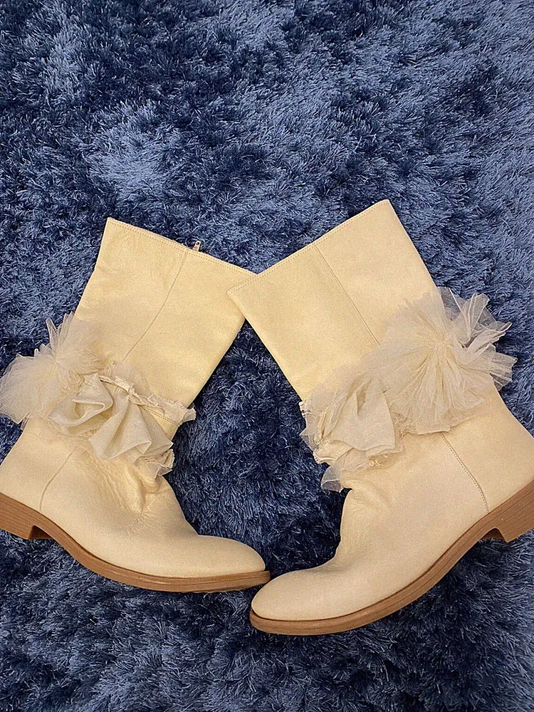Ausgefallener Leder STIEFEL, Hochwertig, Gr. 39, Vanille-beige