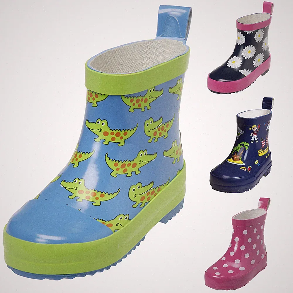Baby Kinder Gummistiefel Halbschaft Naturkautschuk Krokodil Pirat Thermosohle