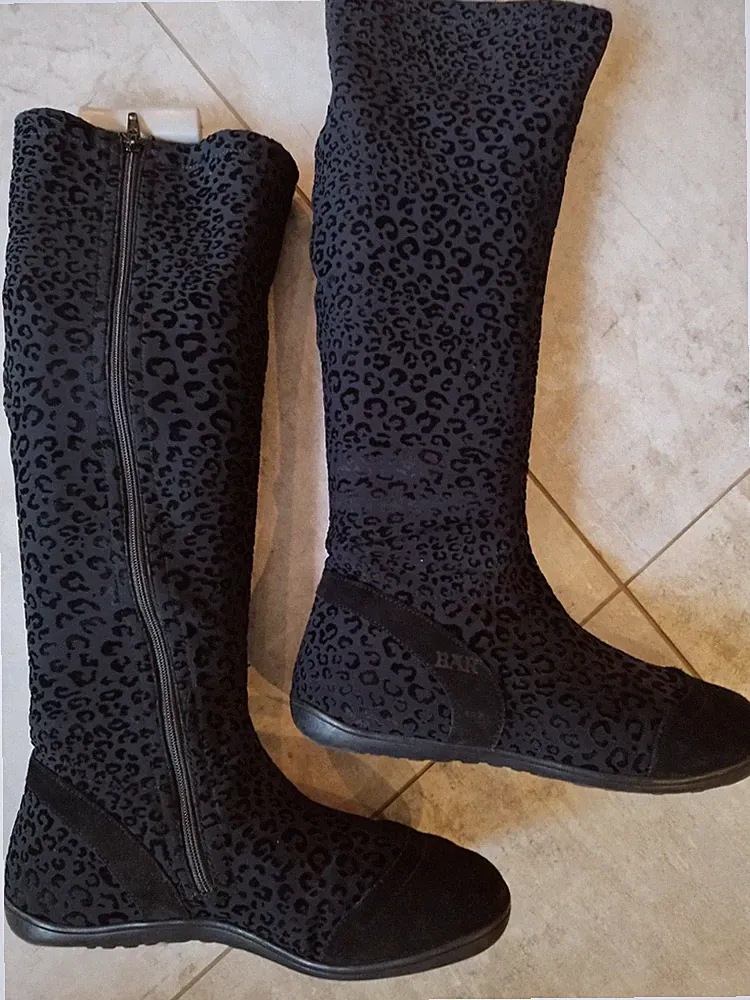 Bär Damen Stiefel schwarz Mit Leo Muster - Gr. 39 (6,0) - Top Zustand