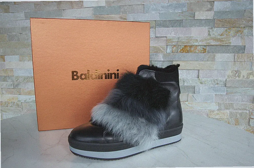 Baldinini 37 Stiefeletten Fell Winter Booties Schuhe schwarz NEU ehem UVP 460 €