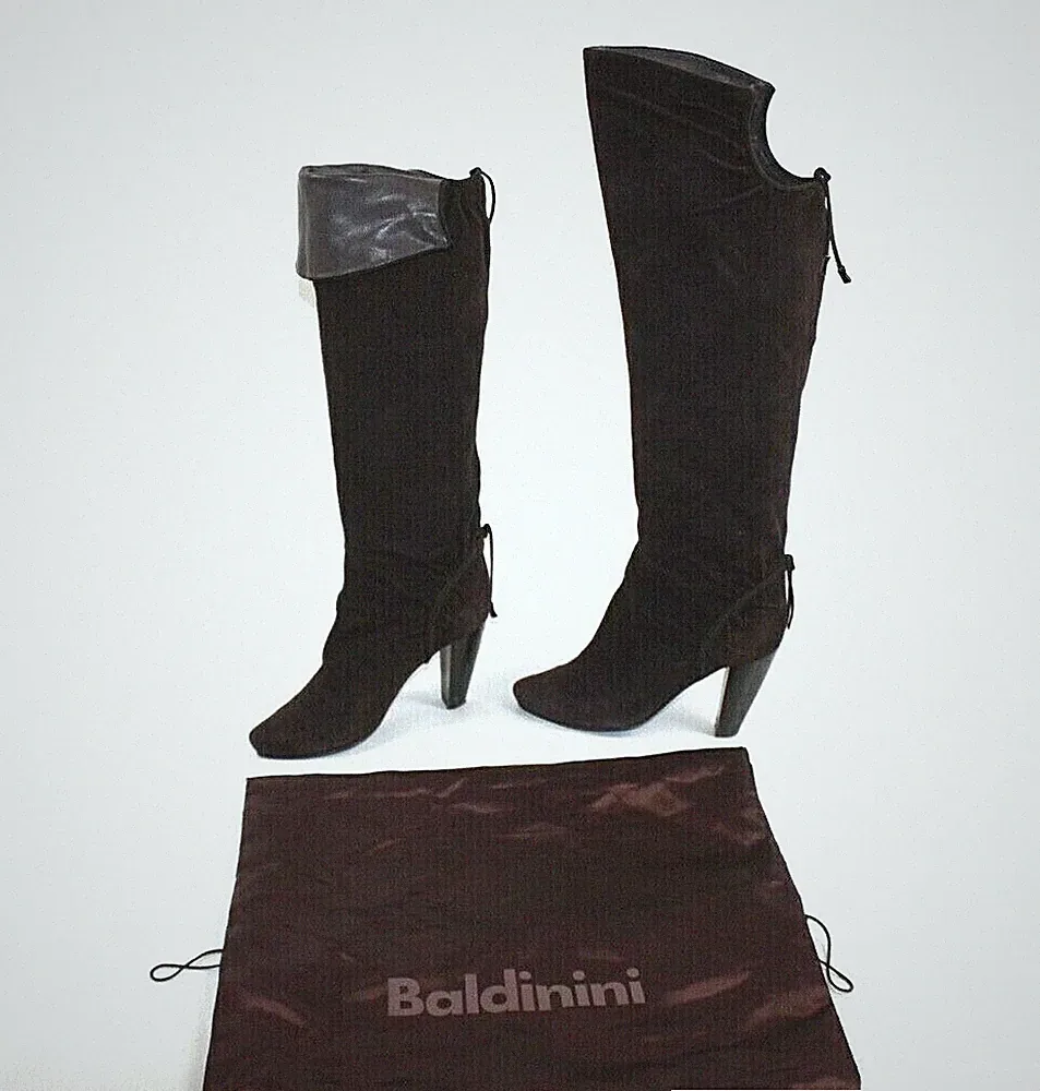 BALDININI ! OVERKNEESTIEFEL DAMENSTIEFEL SHOES 37 BRAUN WILDLEDER #S8-6#