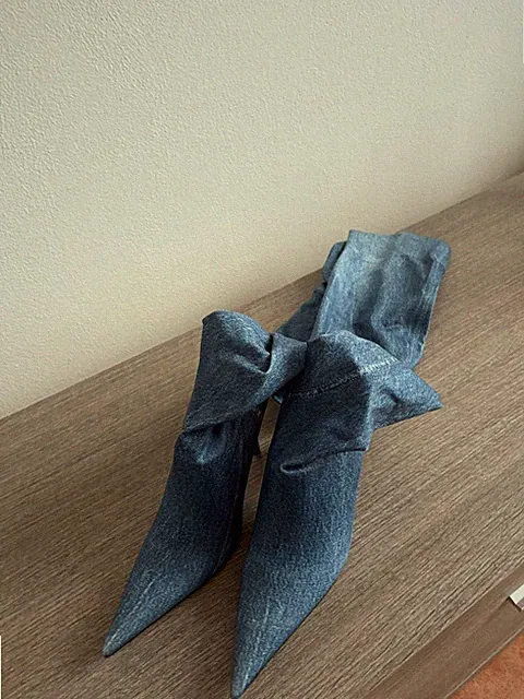 Balenciaga Knife Cuissard Stiefel aus blauem Denim und Stilettoabsatz. unbenutzt