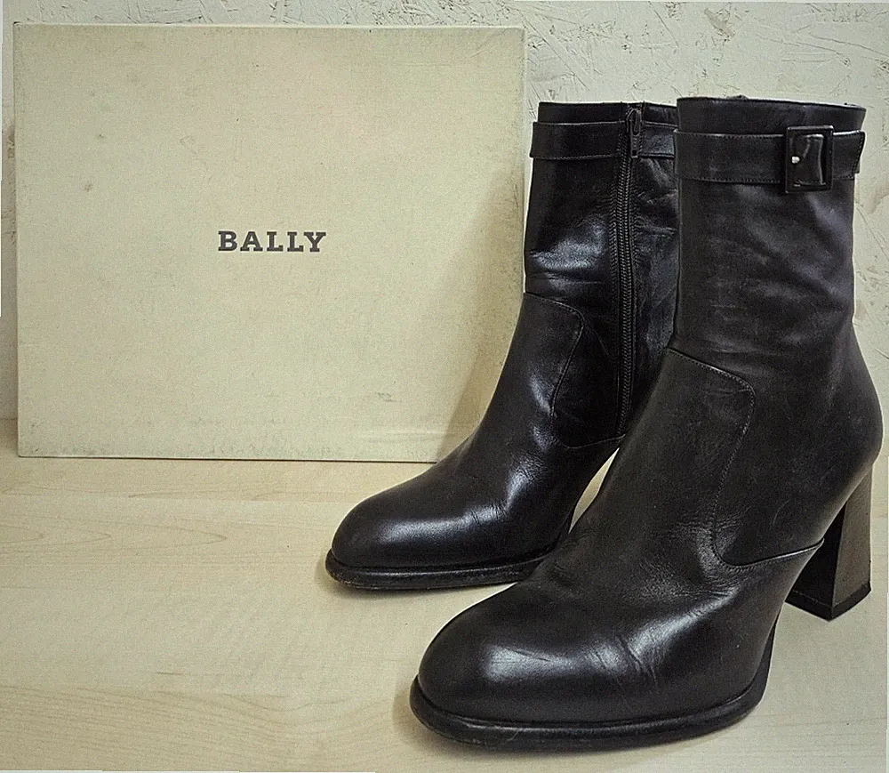 Bally Fireside Damen braun Leder halbhohe Stiefel Holz Blockabsatz GRÖSSE 3,5 UK