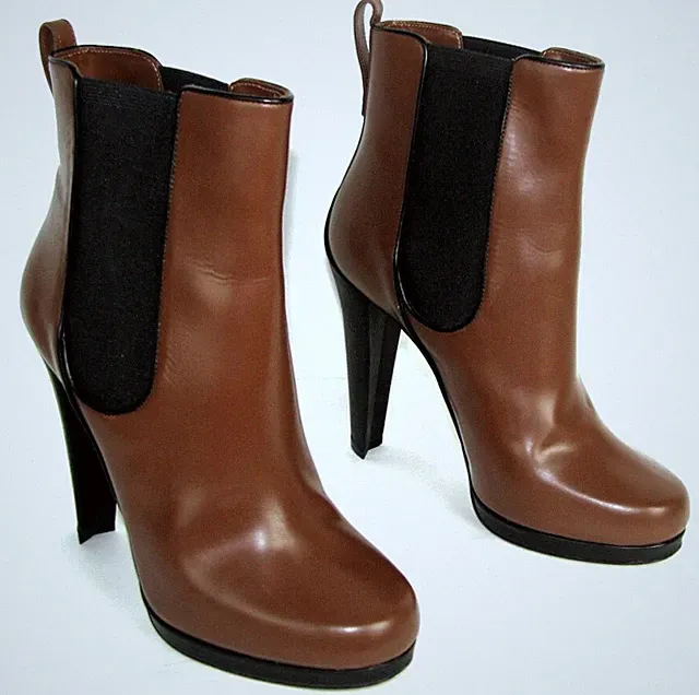 BALLY Stiefeletten DORSILLA Absatz 12 cm elastisch Leder braun cognac 38 EUR 7,5 US