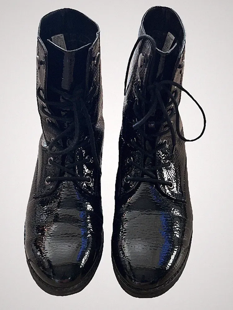 Barbarella Schnürboots Gr.41 Schwarz Lackleder-Optik Stiefeletten Siemes
