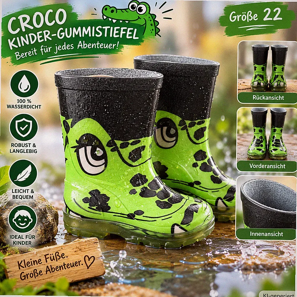Beck 820 Croco Kinder Gummistiefel Gr. 22 Grün Krokodil Regenstiefel G2