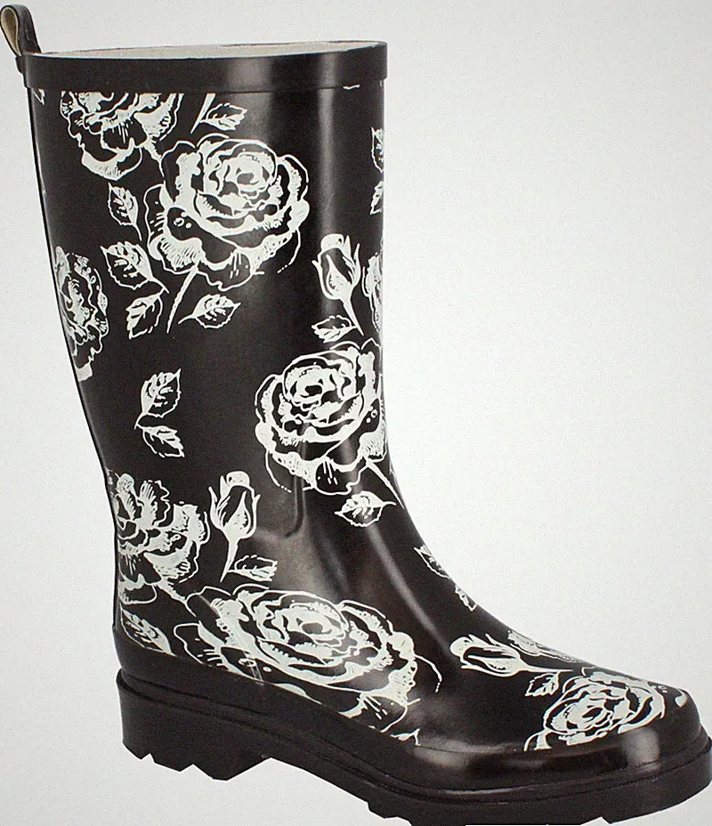 Beck 914 Black Roses elegante Damen Gummistiefel Regenstiefel schwarz/weiß 36-42
