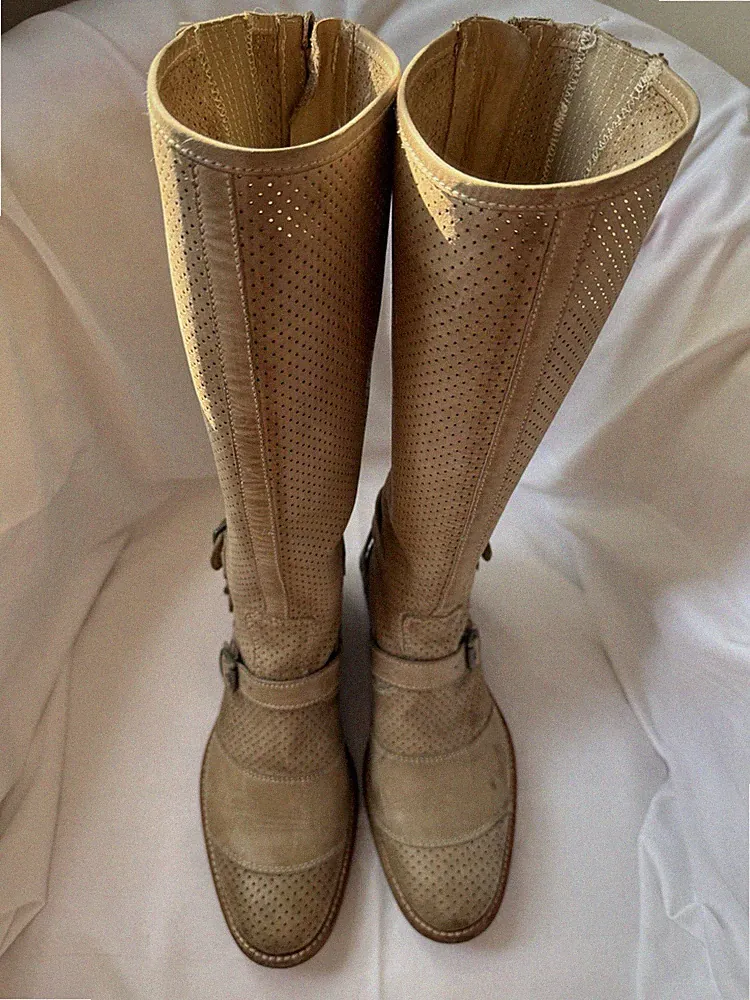 Belstaff Trialmaster 1955 Damen Biker Kniehoch Lederstiefel Beige EU 38
