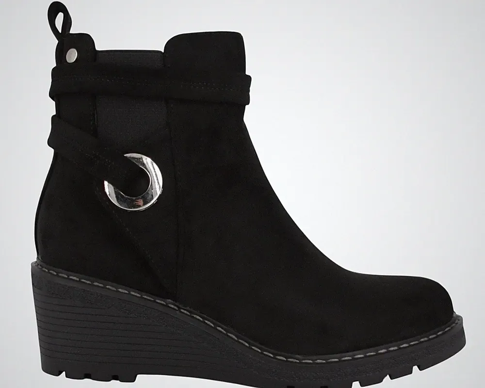 Bequeme Damen-Keilstiefeletten aus Gummi, 6 cm Absatz, Wildleder, schwarz