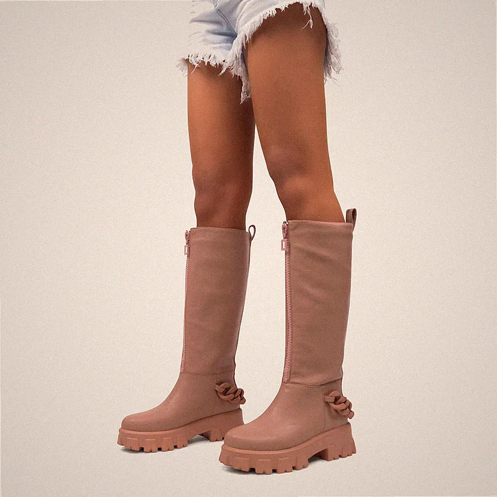 Bequeme hohe Regenstiefel dicke Sohle Damen