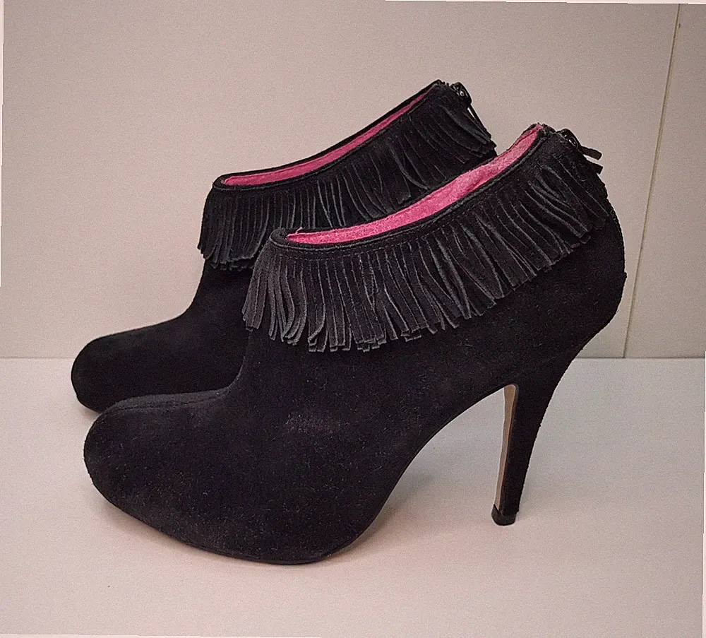 Betty Jackson Größe 6,5 UK EU40 DAMENSTIEFELETTEN SCHWARZ VELOURSLEDER STILETTOABSATZ SCHUHE