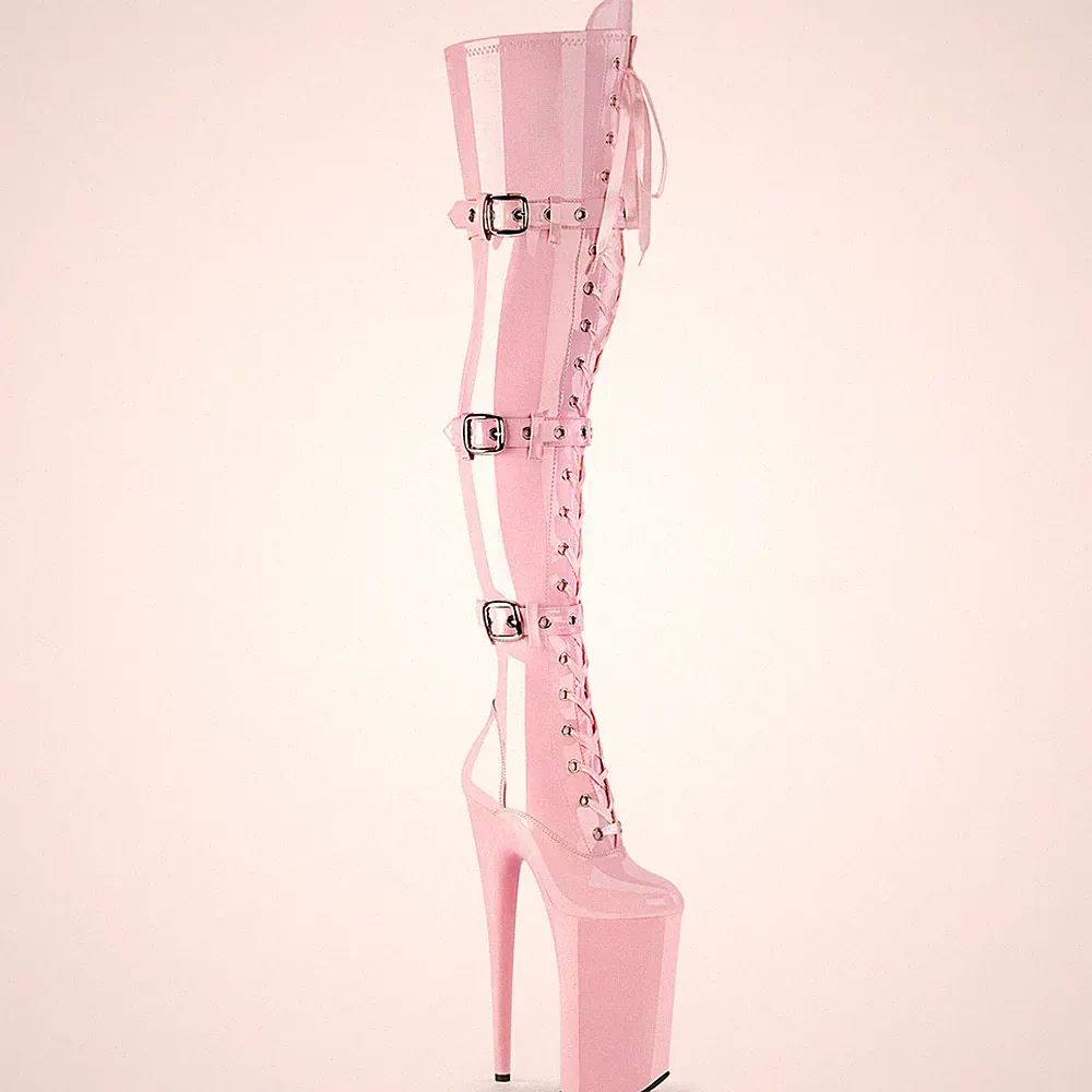 BEYOND-3028 Pleaser sexy Pleaser High-Heels Overkneestiefel babypink Stretchlack