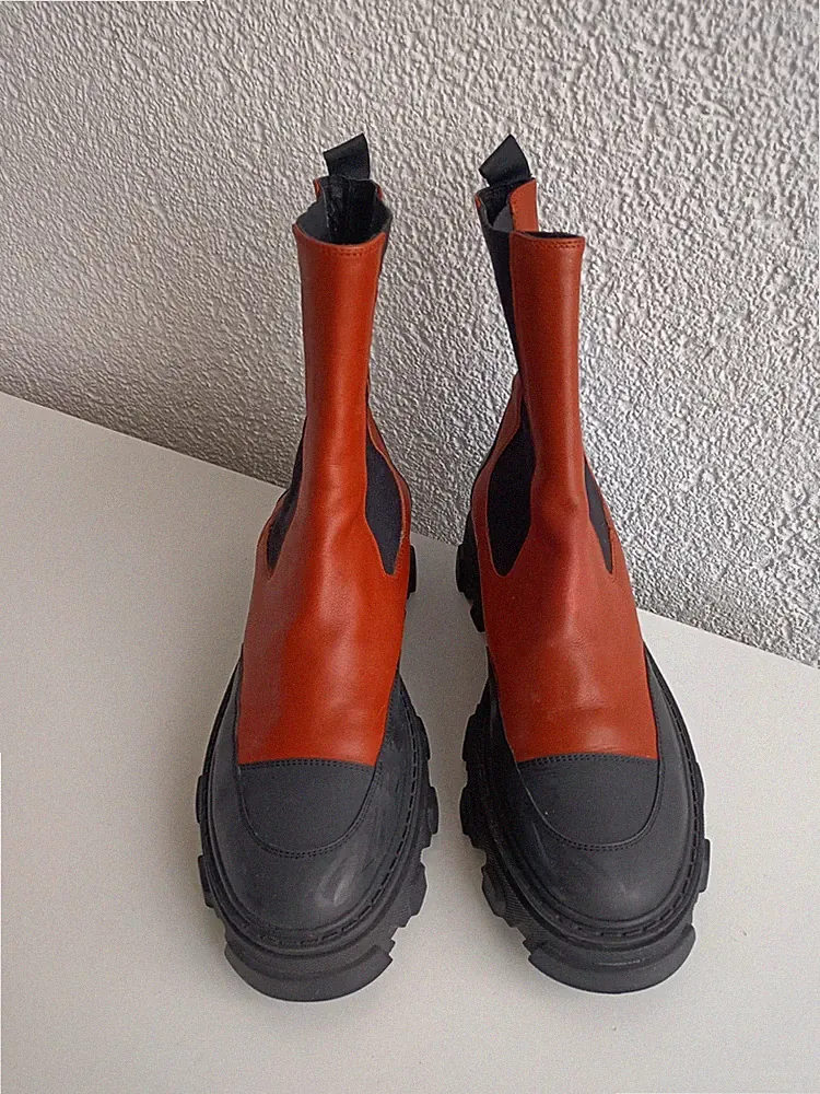 Bibi Lou Chelsea Boots Größe 41 Damen Stiefellette Leder Orange /Schwarz Top