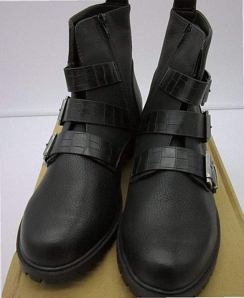 Black Faux Croc Strap Biker Boots Damen Bikerboots Stiefelette Black Gr 42