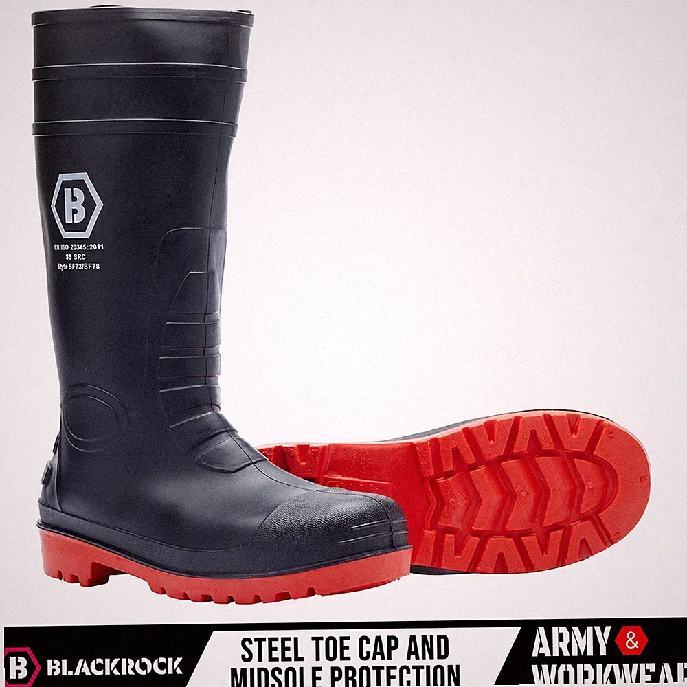 Blackrock Sicherheits-Gummistiefel PVC Nitrile Stahlkappe & Schwarz / Rote Sohle