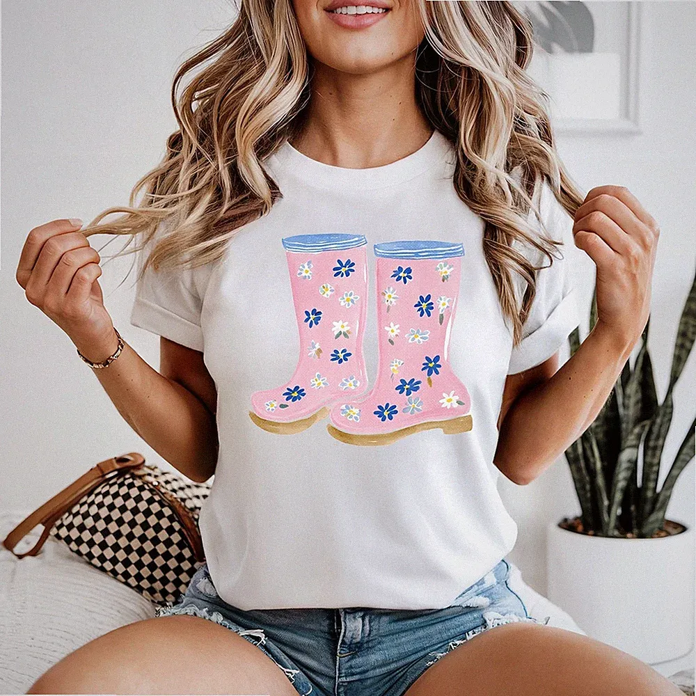 Blumen Gummistiefel Damen T-Shirt süß Gartenarbeit lustig Tierliebhaber...