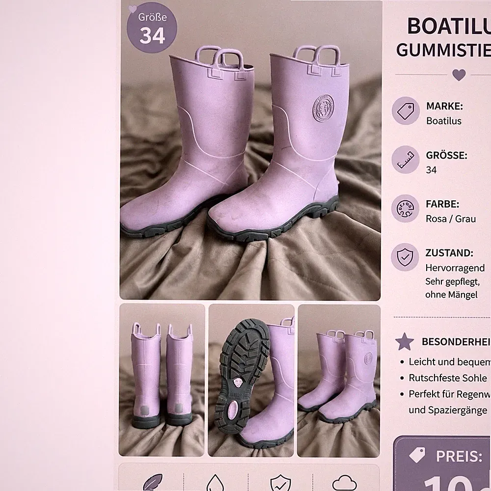 Boatilus Gummistiefel Mädchen rosa/grau Größe 34 rutschfeste wasserdicht