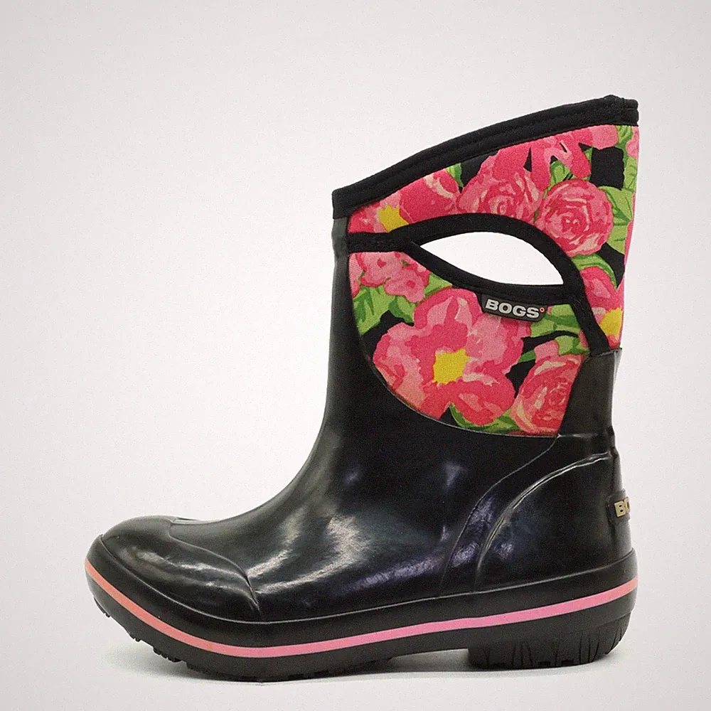 BOGS Damen Mid Plims 71412-663 Stiefel schwarz pink Outdoor Regenstiefel EU 37