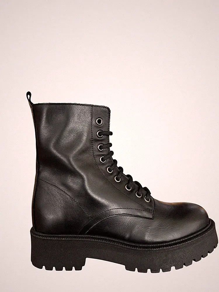 BOOMERANG FR34 SAUVAGE Damen Halbstiefel Leder schwarz Schnürer + Reißverschluss Made in Italy
