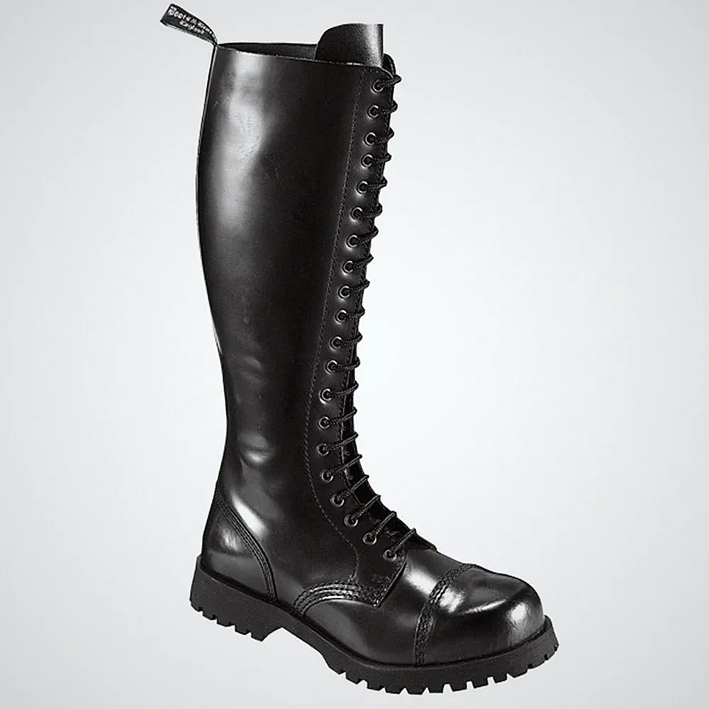 Boots & Braces 20-Loch Leder Stiefel schwarz mit Stahlkappe Unisex