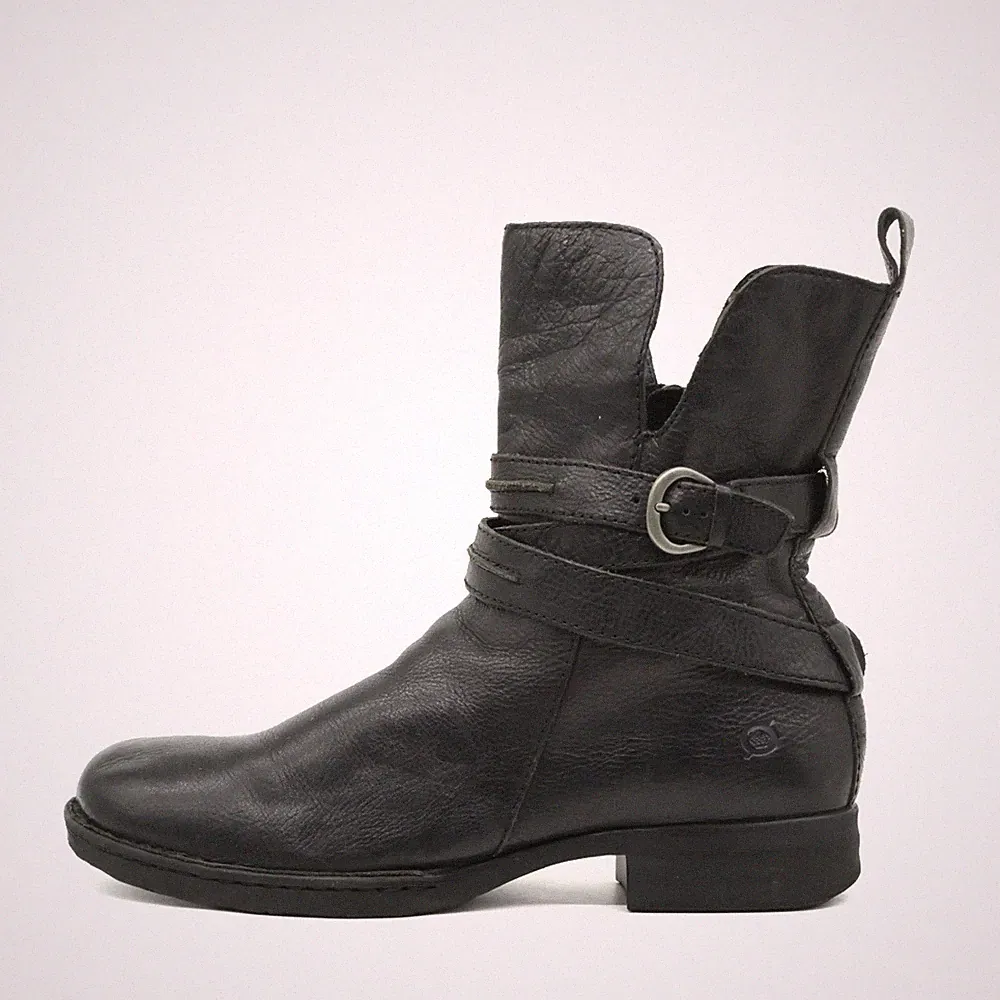 Born Damen CQC16 Stiefeletten Schwarz Leder Mittel Booties Bikerstiefel EU 41,5