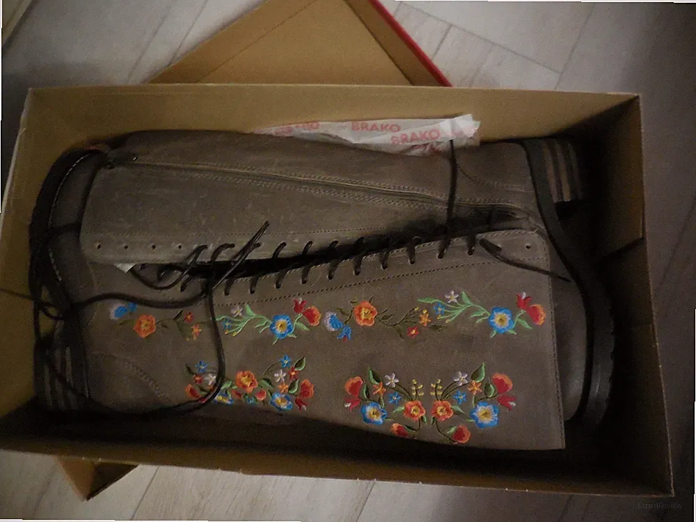 BRAKO Leder Stiefel Military Gr. 36 NEU Taupe Blumen Stickerei NP 249 € Knielang