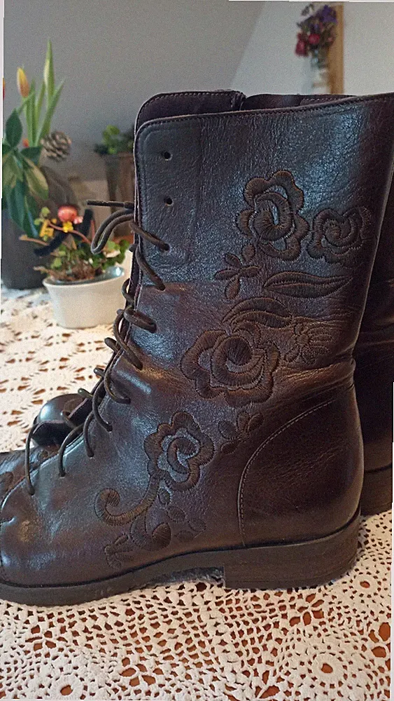 brako stiefeletten dunkelbraun mit stickerei echtleder