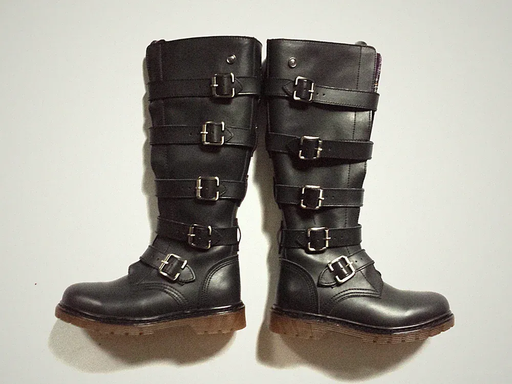 Brandit Stiefel schwarz grau Leder 36 Schnallen Zip Emp Biker Army Gothic Docs