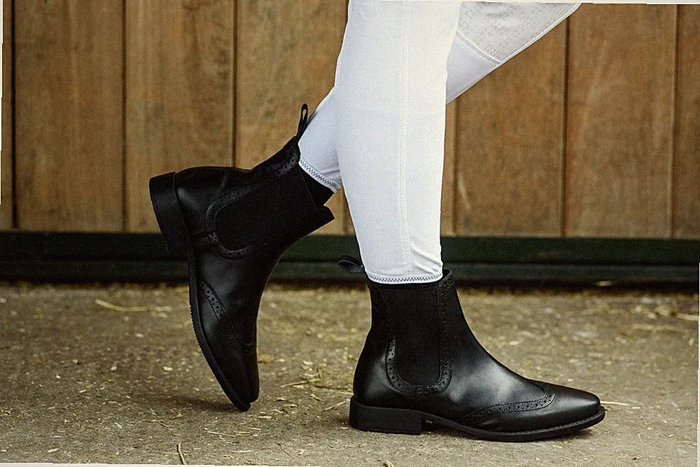 Brogue Jodhpur Reitstiefel Damen klassisch zum Anziehen weich Stretchpferd Reiter