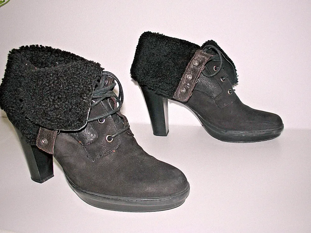 Bruno Premi Luxus Damen Kurzschaft Stiefel Lammfell Leder Schwarz 41 Top Zustand