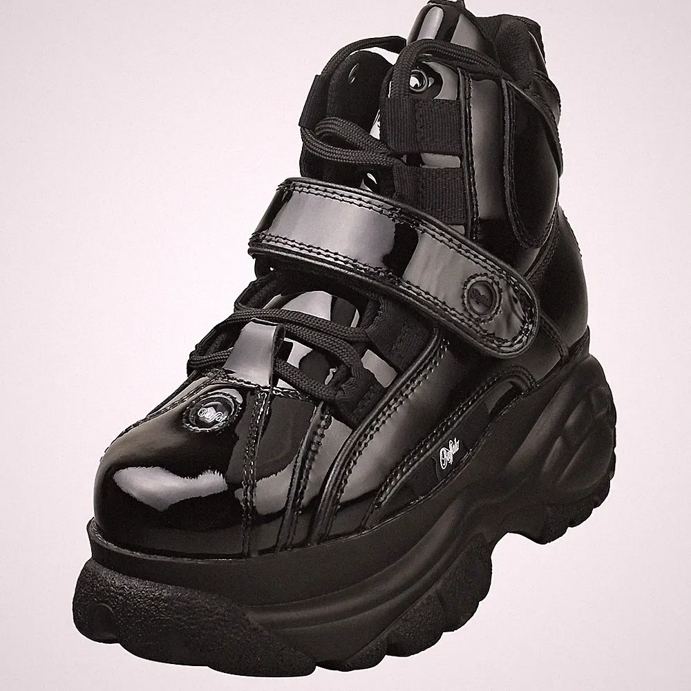 Buffalo Damen Plateau Stiefeletten - Kalbsleder-Patent Schwarz - 38 EU
