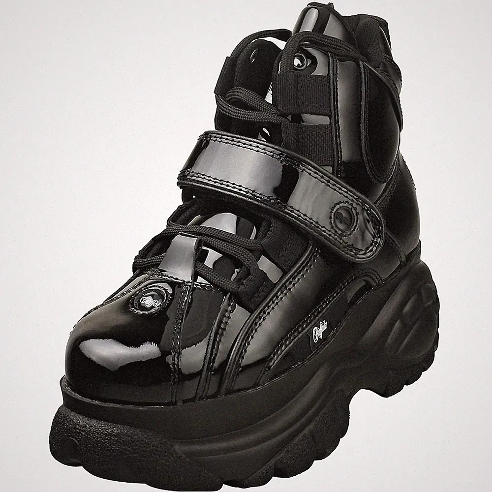 Buffalo Damen Plateau Stiefeletten - Kalbsleder-Patent Schwarz