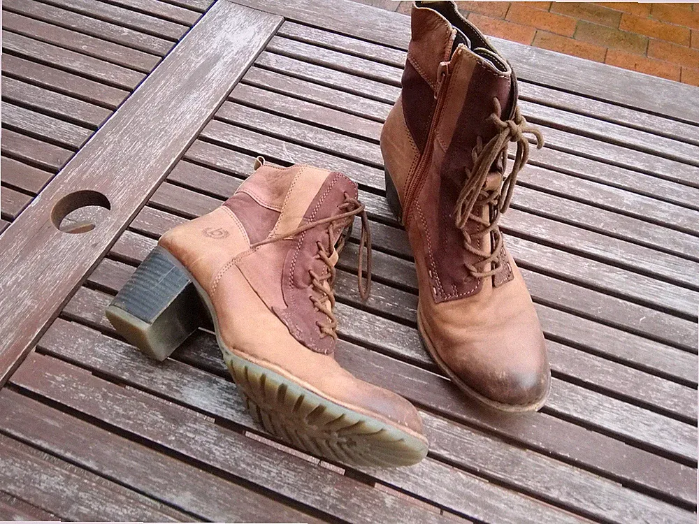 Bugatti Rauhleder Granny Schnür Stiefeletten Booties braun Patchwork 40 bequem