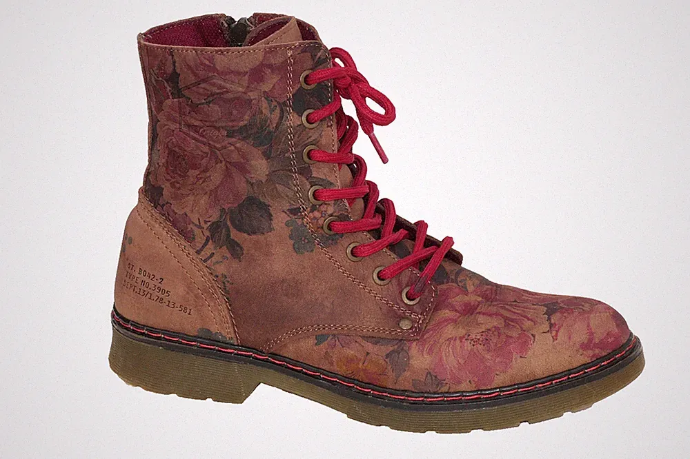 🌹 Bullboxer Damen Boots Gr. 40 Leder Blumen Vintage Schnürstiefel Boho Punk