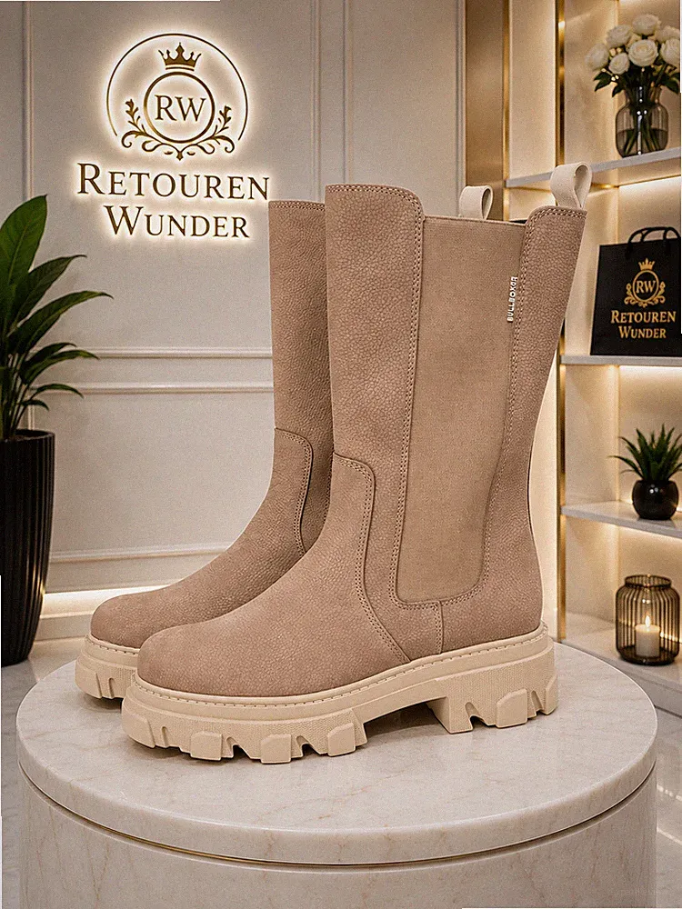 BULLBOXER Damen Chelsea Boots – Leder – Tan/Cognac – Gr. 41 – Plateau