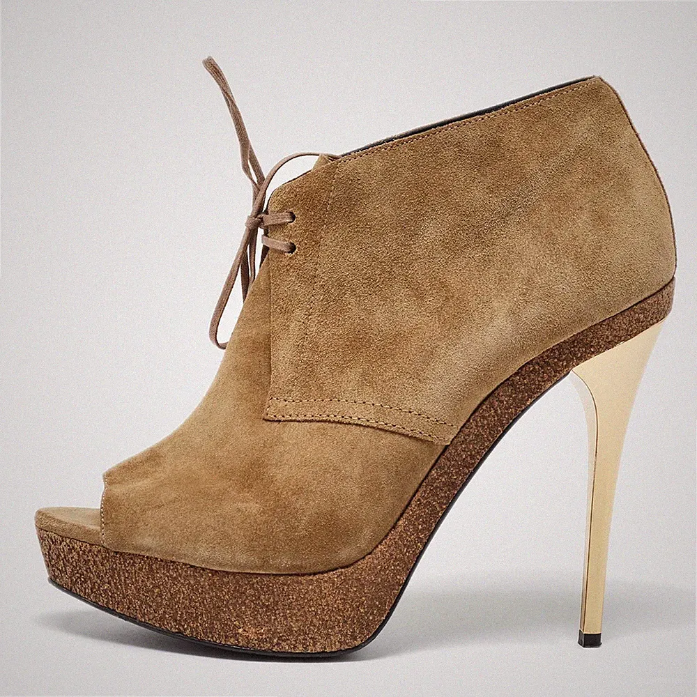 Burberry Braun Wildleder Peeptoe Kork Plateau Booties Größe 39