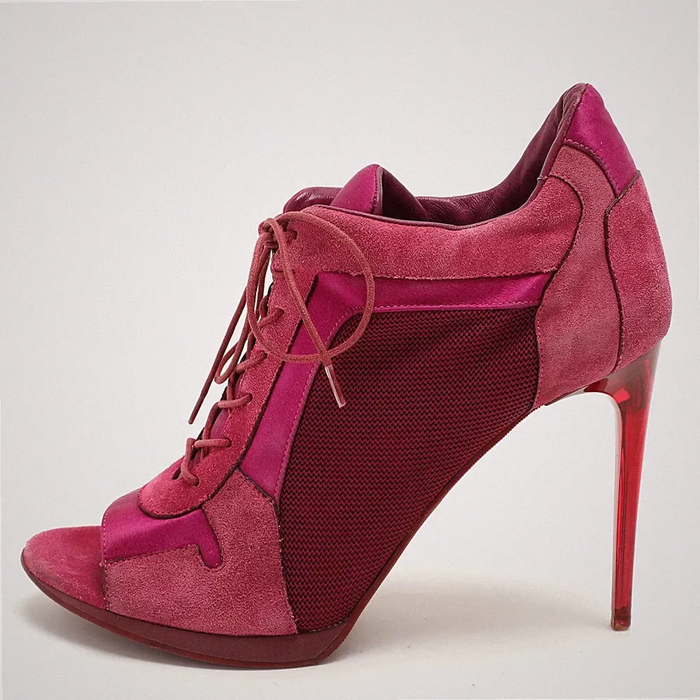 Burberry Rosa Mesh und Satin Peeptoe Schnürstiefeletten Größe 39